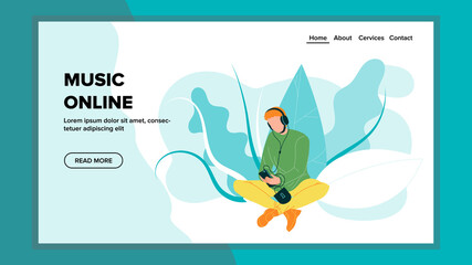 Music Online In Smartphone Listen Young Man Vector