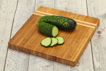 Ripe fresh green two cucumbers