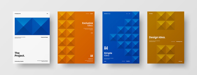 Company identity brochure template collection. Business presentation vector A4 vertical orientation front page mock up set. Corporate report cover abstract geometric illustration design layout bundle.