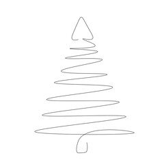 Christmas tree silhouette line drawing on white background. Vector illustration