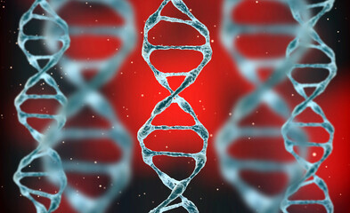 3D render of a medical background with DNA strands in color background. DNA molecule structure. Helical structure of dna strand close-up.