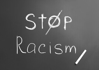 Text STOP RACISM written on chalkboard