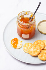 apricot jam and cookies close-up.