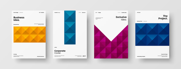 Company identity brochure template collection. Business presentation vector A4 vertical orientation front page mock up set. Corporate report cover abstract geometric illustration design layout bundle.