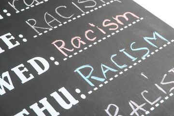 Chalkboard with word RACISM, closeup