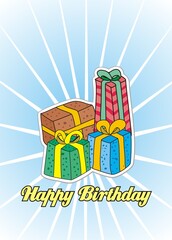 vector illustration of Banner with birthday cake and heap gift box