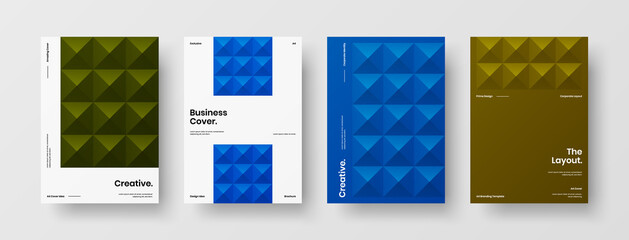 Company identity brochure template collection. Business presentation vector A4 vertical orientation front page mock up set. Corporate report cover abstract geometric illustration design layout bundle.