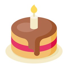 birthday or new born baby related birthday sweet and delicious cake with candle and plate vectors in flat style,