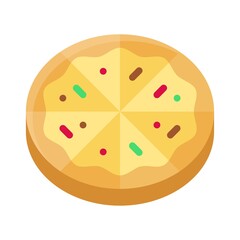 birthday or new born baby related spicy pizza with mashrooms vectors in flat style,