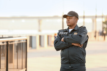 African-American police officer in the street