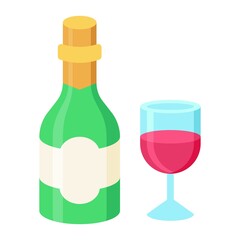 birthday or new born baby related champagne bottle with glasse vectors in flat style,