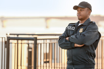African-American police officer in the street