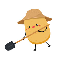 Potato character design. Farmer hat on Potato. Potato on white background. Farmer hat.