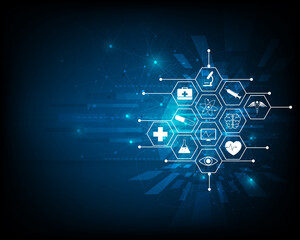 Modern medical and innovative symbols on a blue background illustration eps10 vector