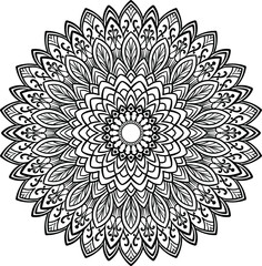 Mandala hand drawn round floral ornament pattern. Anti-stress coloring page for kids and adults. Yoga, tatoo, mehndi, lace design. Vector illustration.