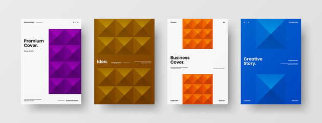 Company identity brochure template collection. Business presentation vector A4 vertical orientation front page mock up set. Corporate report cover abstract geometric illustration design layout bundle.