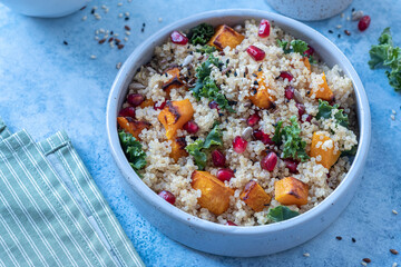 Fall Kale, Butternut Squash Pumpkin, Pomegranate and Quinoa Salad