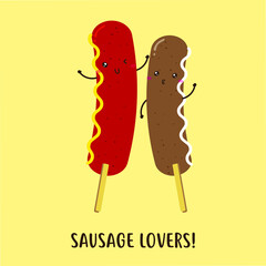cute happy vector illustration of a cartoon sausage