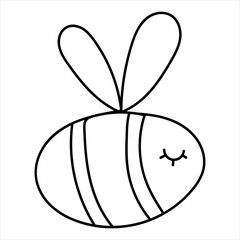 cute little bee with wings, vector kids picture in doodle style, coloring book