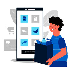 Online grocery shopping vector concept illustration