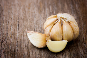 garlic on wooden background