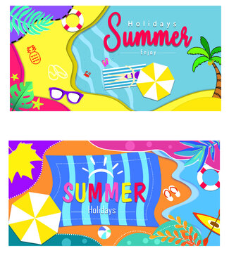 Summer banner vector set, backgrounds with copy space for text and have trend color, design by global stock image dot com