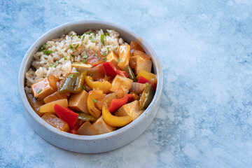 Vegetarian Sweet and Sour Tofu on Brown Rice