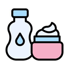 Fototapeta premium baby shower related baby oil bottle with oil drop and face cream box vector with editable stroke,