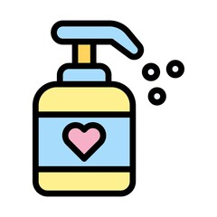 baby shower related hand sanitizer or hand wash with heart and bubbles vector with editable stroke,