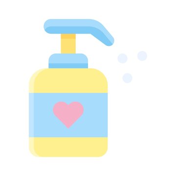 baby shower related hand sanitizer or hand wash with heart and bubbles vector in flat style,