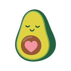 Vector illustration of a half avocado. Smiling avocado with a heart on the bone.
