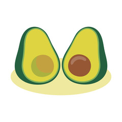 Vector illustration of two halves of avocado. Cut avocado, one half with a bone and the other without.