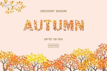 Autumn or Fall background,discount season with text for shopping promotion,banner,poster,flyer or website