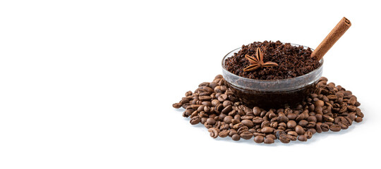 Homemade scrub with ground natural coffee isolatred on a white background