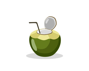 Fresh young coconut isolated on white vector illustration.