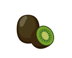 Obraz premium Fresh ripe whole kiwi fruit and cut in half slice isolated on white background.Icon vector illustration.