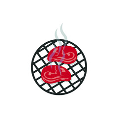 Pork Loin sliced on red plate,pork meat for Japanese grill, korean grill, thai pan bbq grill. Drawing illustration vector.