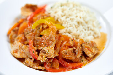 meat with rice and vegetables