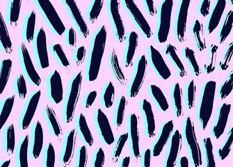 Wandcirkels plexiglas Brush stroke pattern. Zebra skin. Abstract painting. Trendy vintage, retro 80s, 90s. Cute vector artwork. Amazing hand drawn illustration. Black, pink, turquoise, blue colors. Banner, wallpaper, print © Oksana Trygub
