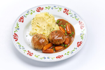 meatballs with mashed potato and vegetables