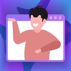 happy businessman having online briefing or consultation during video call remote work quarantine isolation concept man worker in web browser window portrait vector illustration