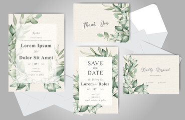 Elegant Foliage Wedding Invitation Card Template Set with Beautiful Floral Frame Ornament