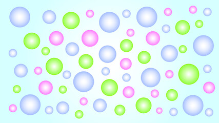 Vector illustration of an abstract background of blue, pink, green, and bubbles. Round