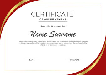 Elegant red and gold certificate template