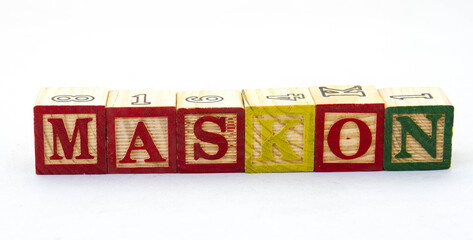 The term maskon in text isolated on a clear background image with copy space in landscape format