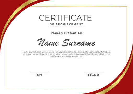 Elegant red and gold certificate template