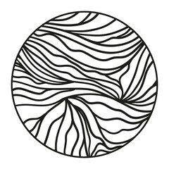 Circle background. Hand drawn lines. Monochrome waved pattern. Doodle for design. Black and white colors