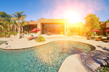 Luxurious swimming pool outside villa