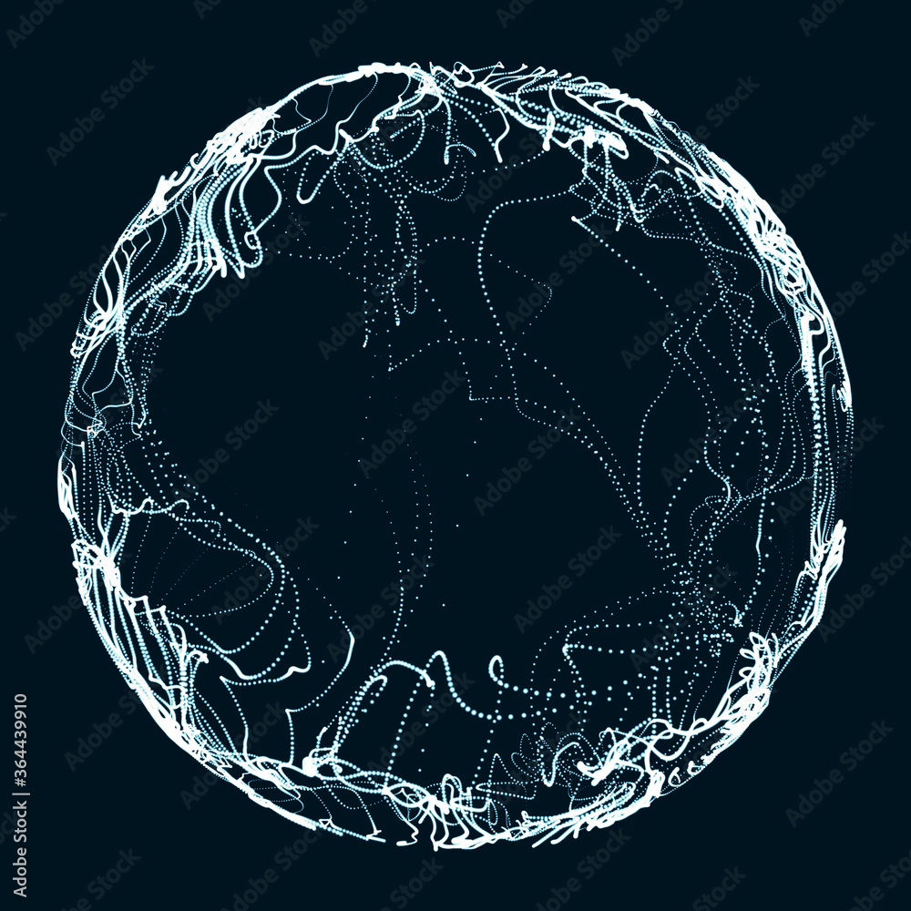 Poster futuristic sphere of multiple points and lines. abstract illustration in space style. 3d rendering.