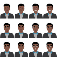 Men with different facial expressions. Man emotion set. Isolated vector illustration set.